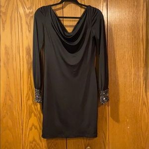 Calvin Klein scoop neck black dress-sequined cuffs